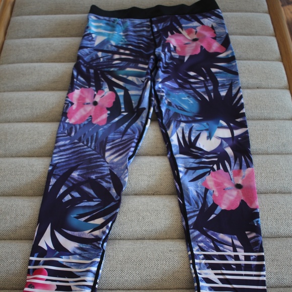 Yoga Pants High Quality Printed BLUE Floral  Sport - Picture 3 of 9
